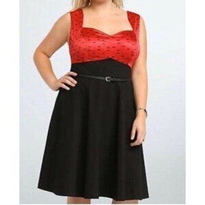 Torrid Swing Dress Women’s Size 20 Black Red Bows Sweetheart Neck Date Night